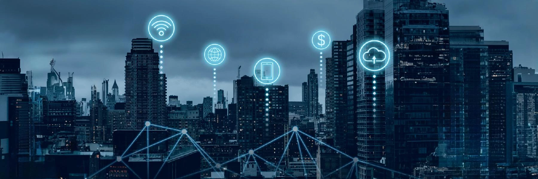 City skyline with network
